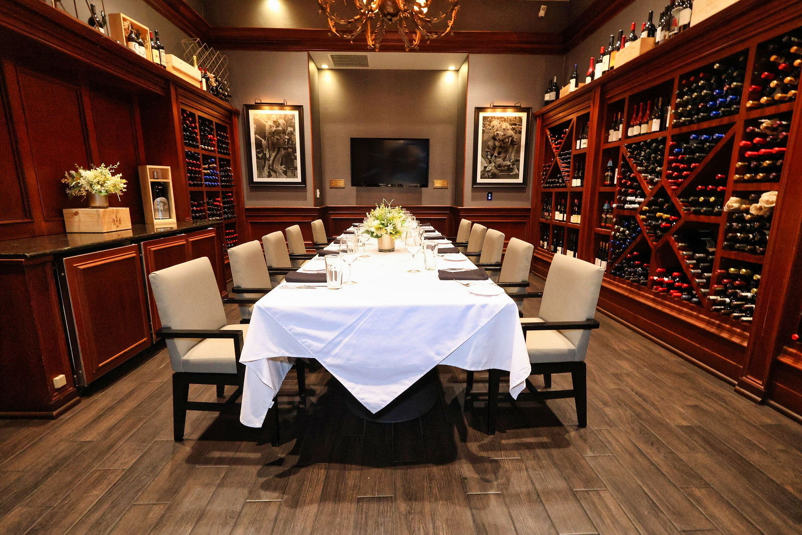 table set in the wine room at the Naples Shulas location